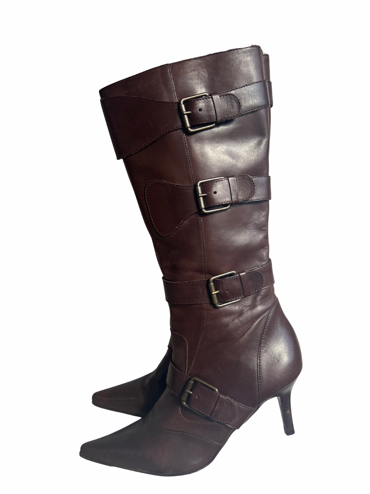 buckle leather buffalo heels