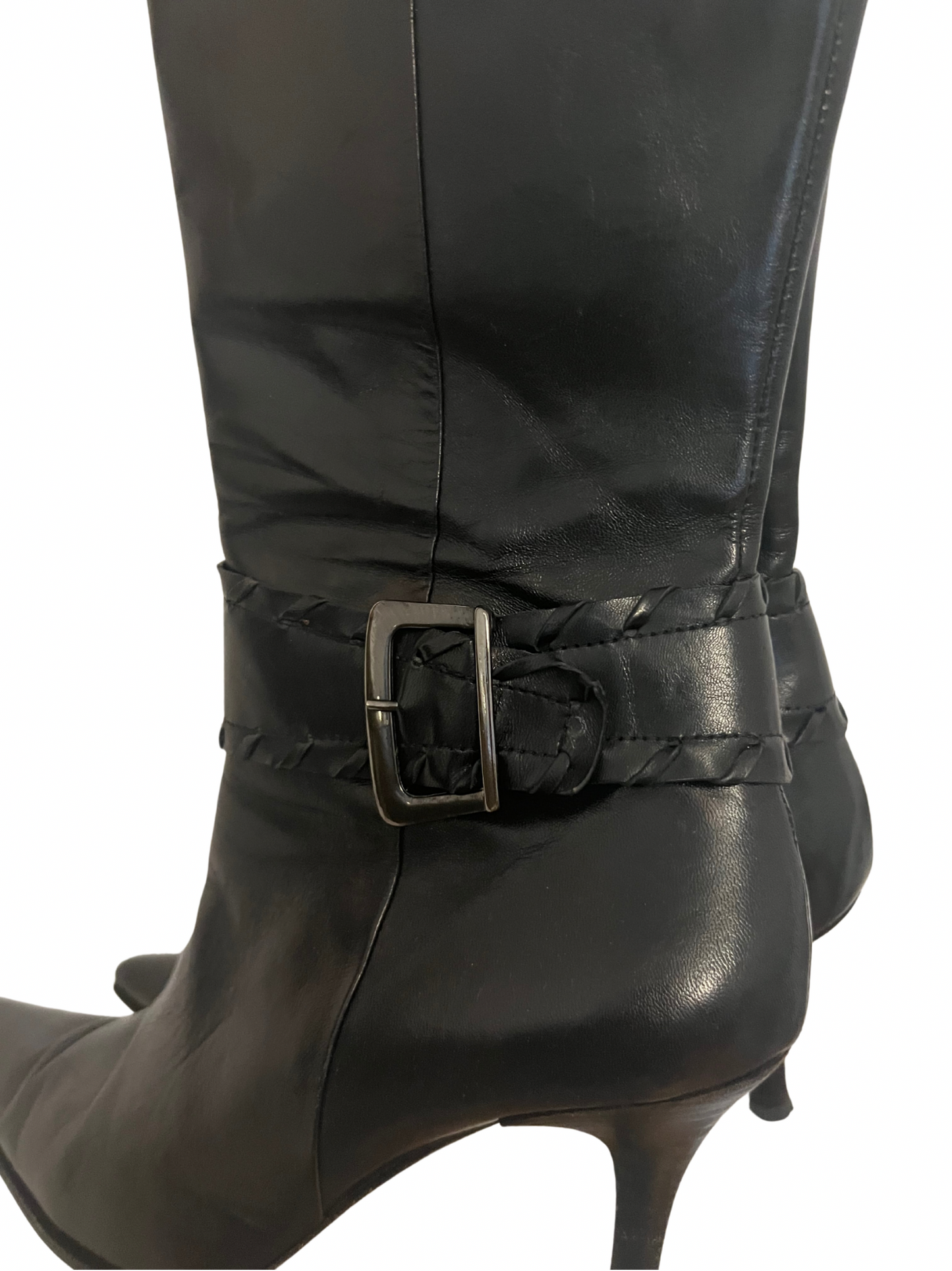 leather heels with a buckle