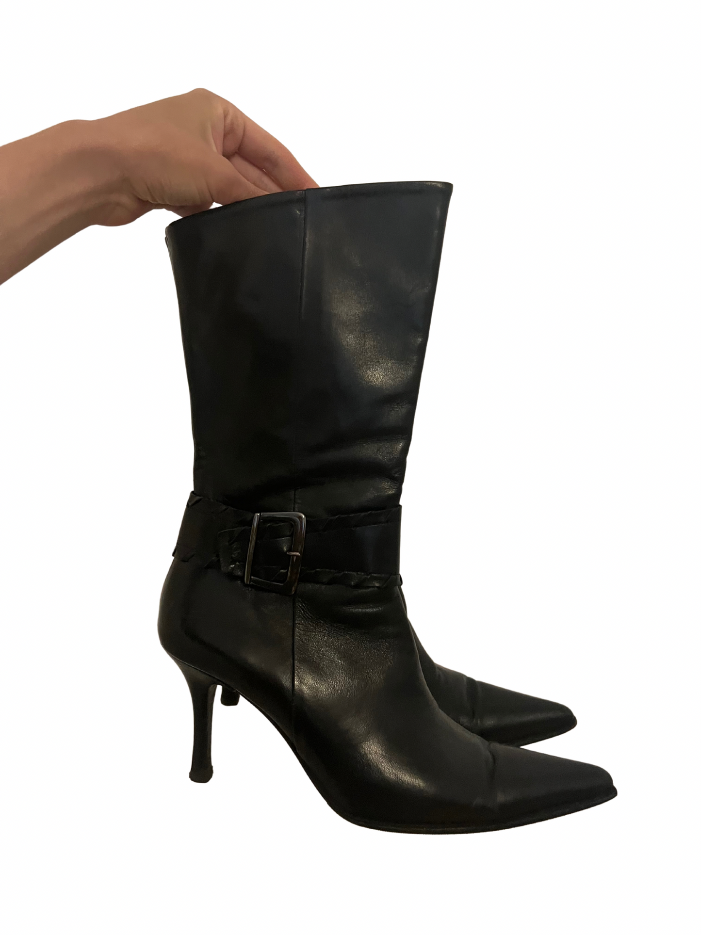 leather heels with a buckle