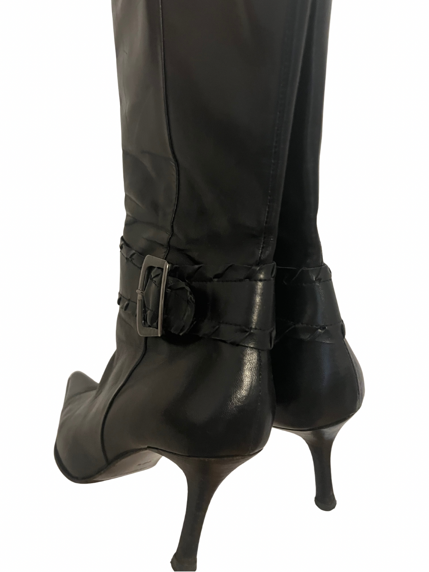 leather heels with a buckle