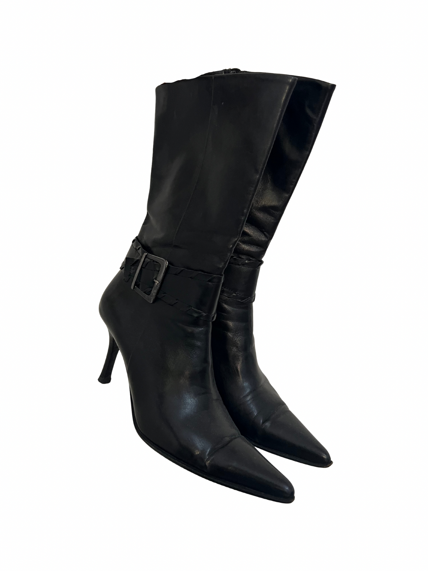 leather heels with a buckle