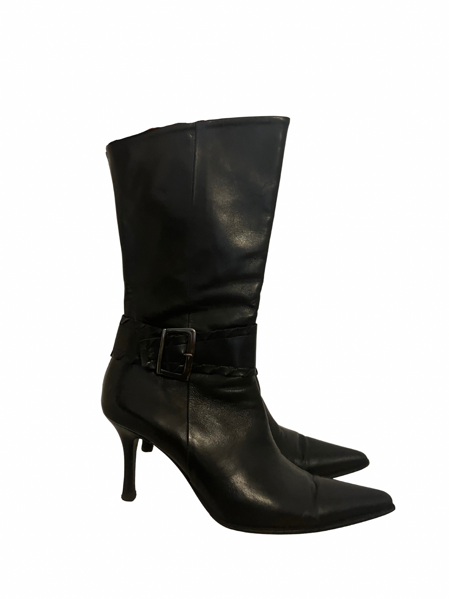 leather heels with a buckle