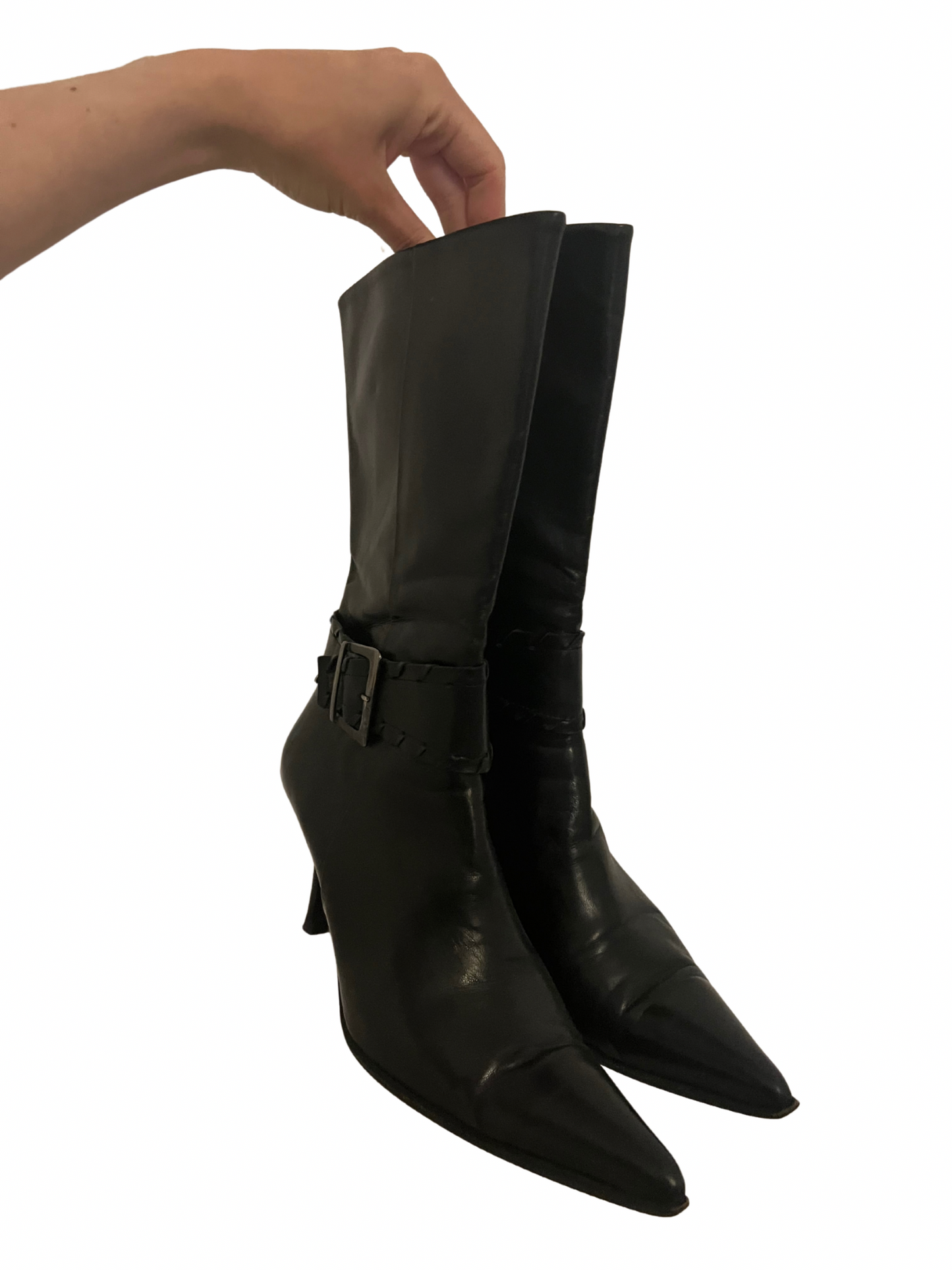 leather heels with a buckle