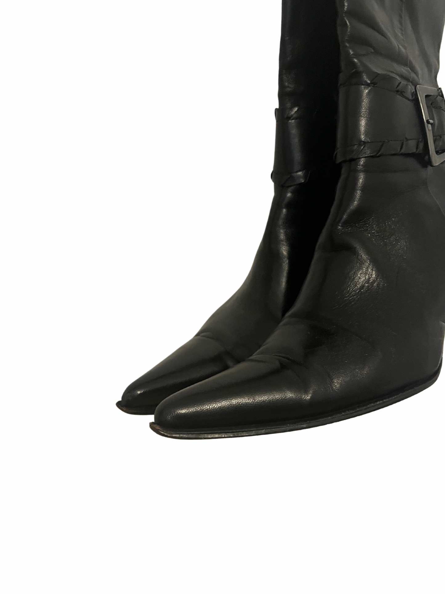leather heels with a buckle