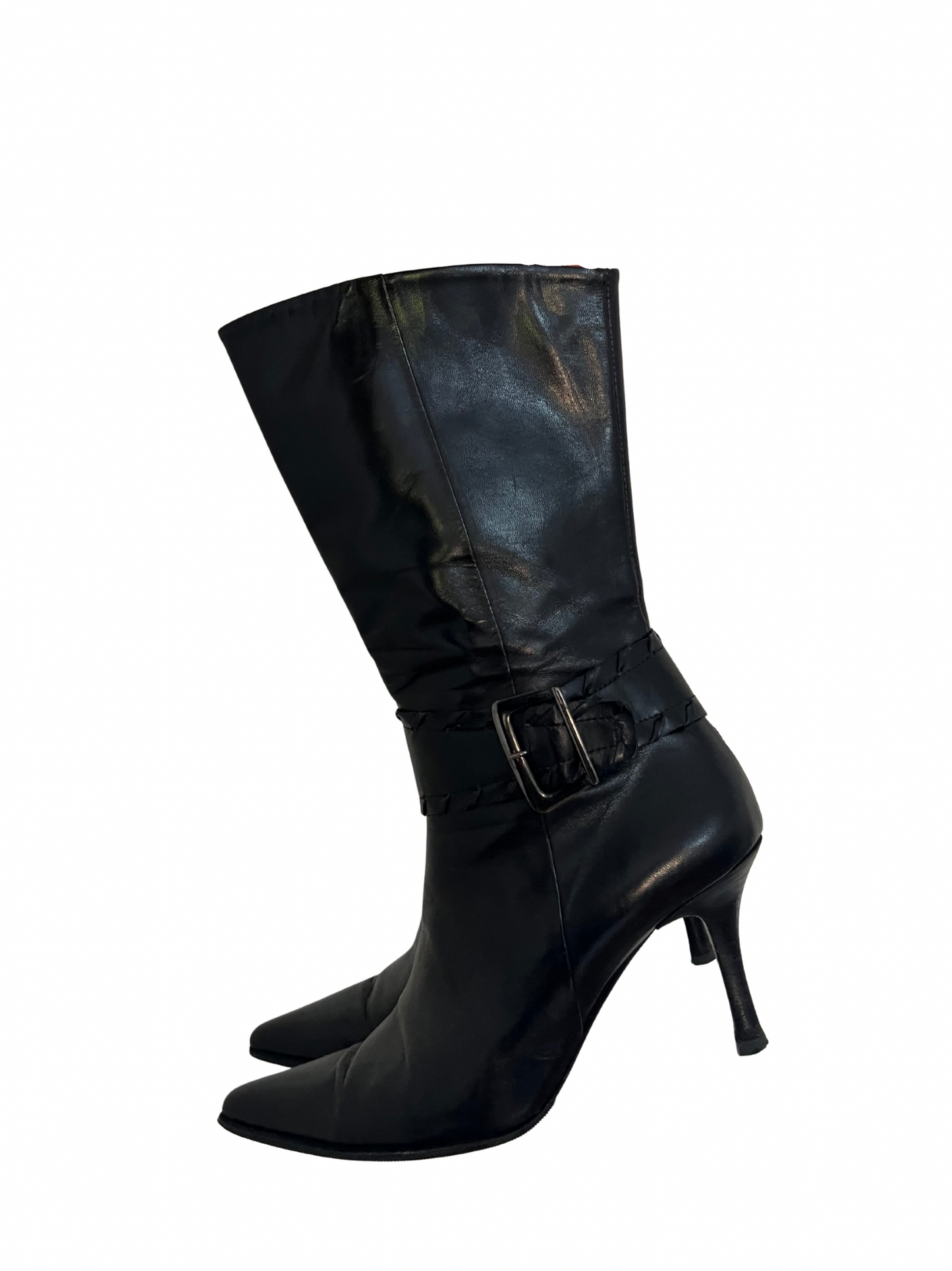 leather heels with a buckle