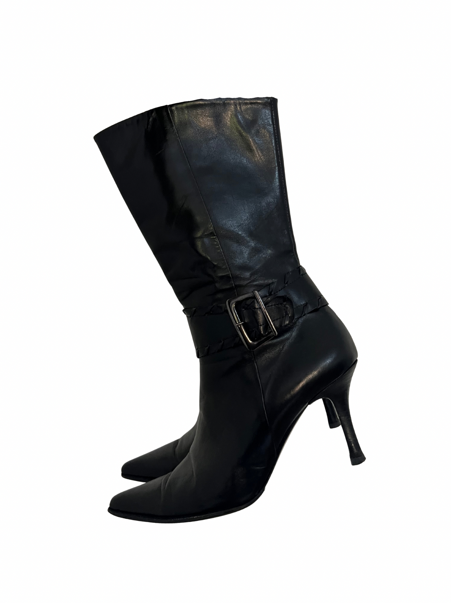 leather heels with a buckle