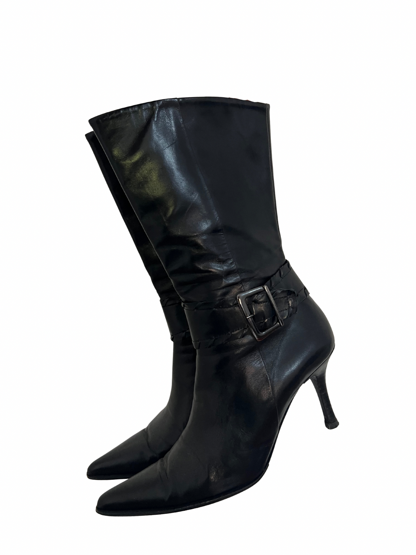 leather heels with a buckle