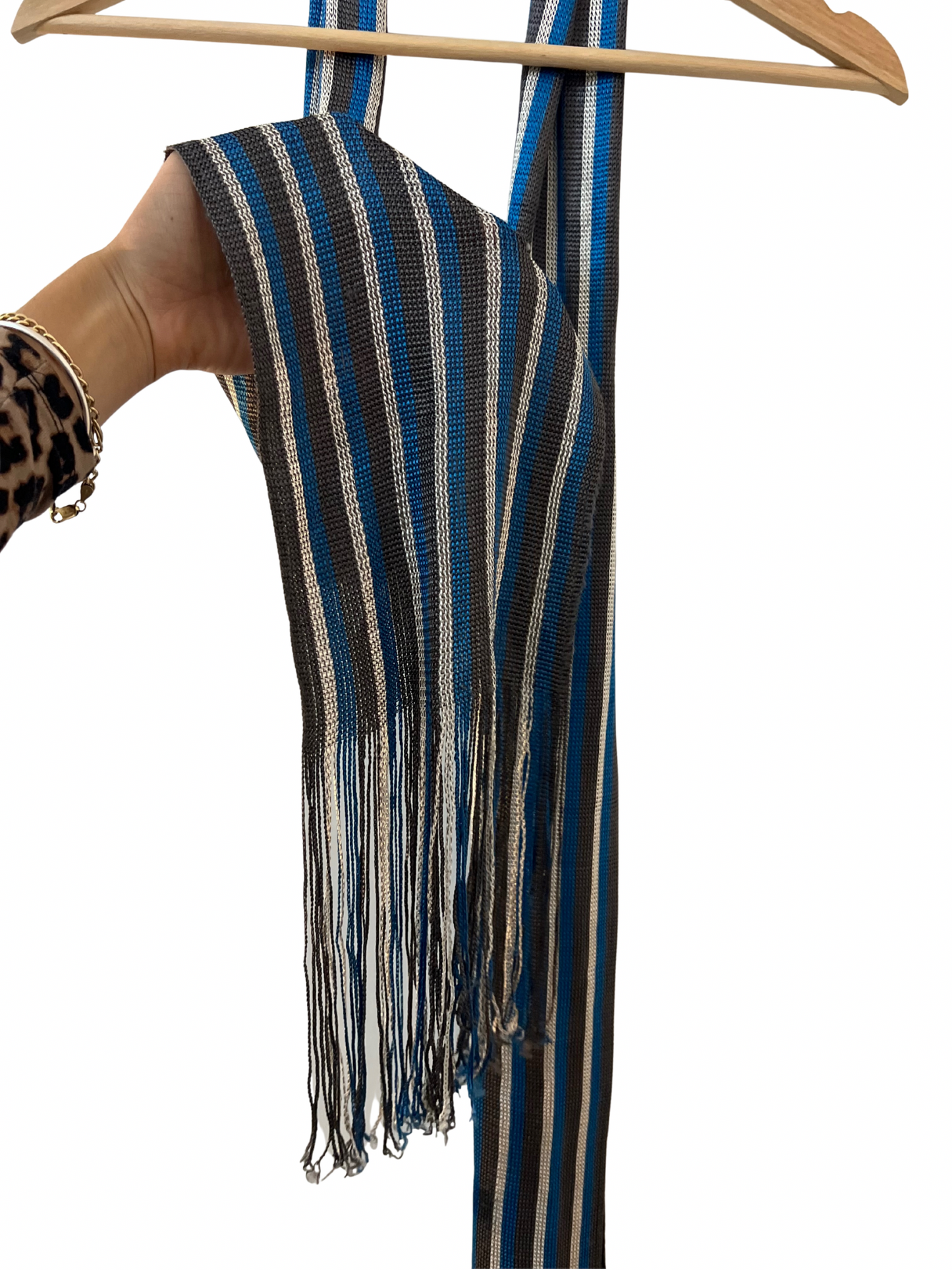 skinny blue striped scarf