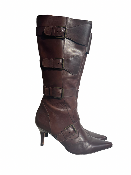 buckle leather buffalo heels