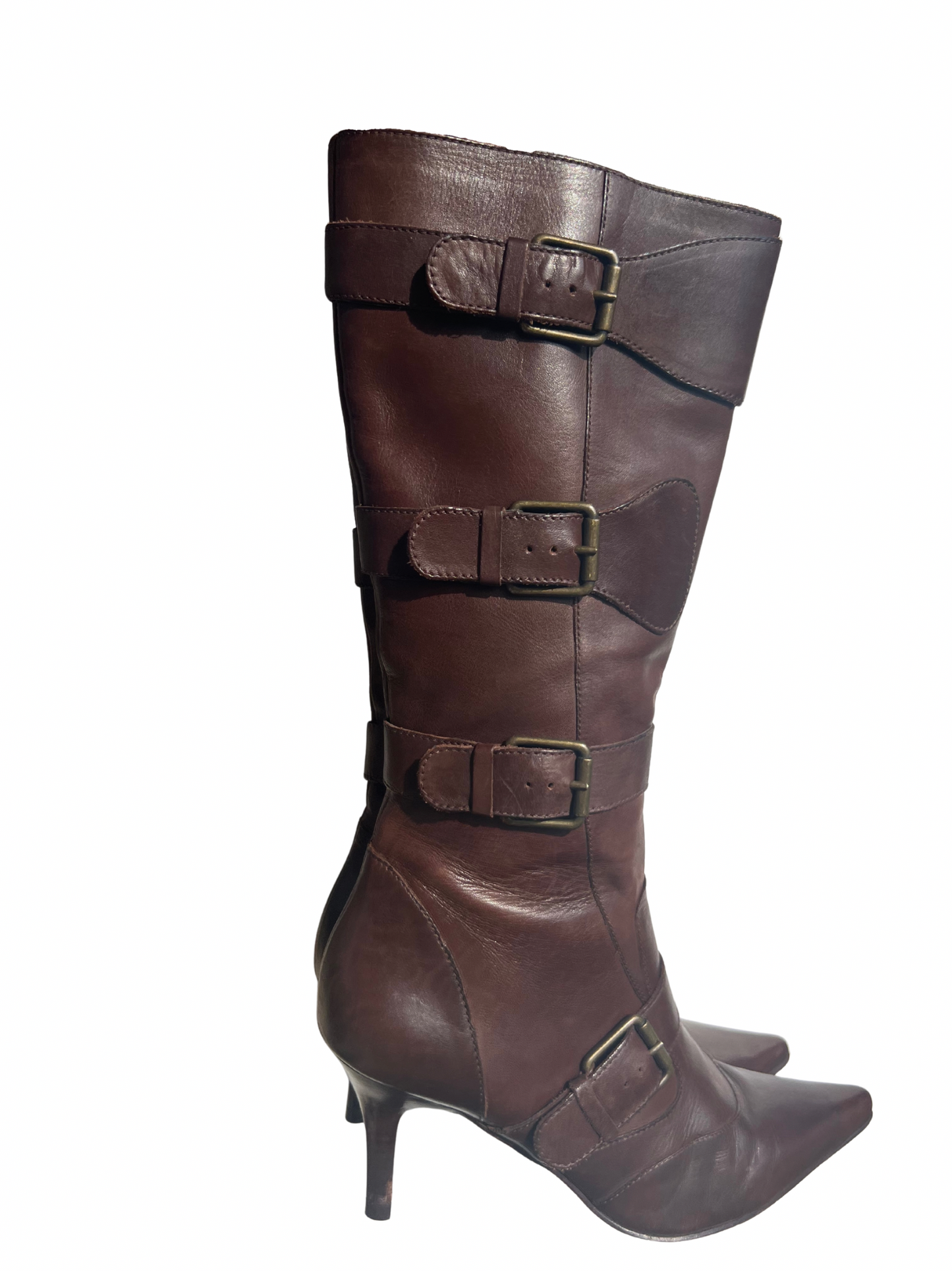 buckle leather buffalo heels